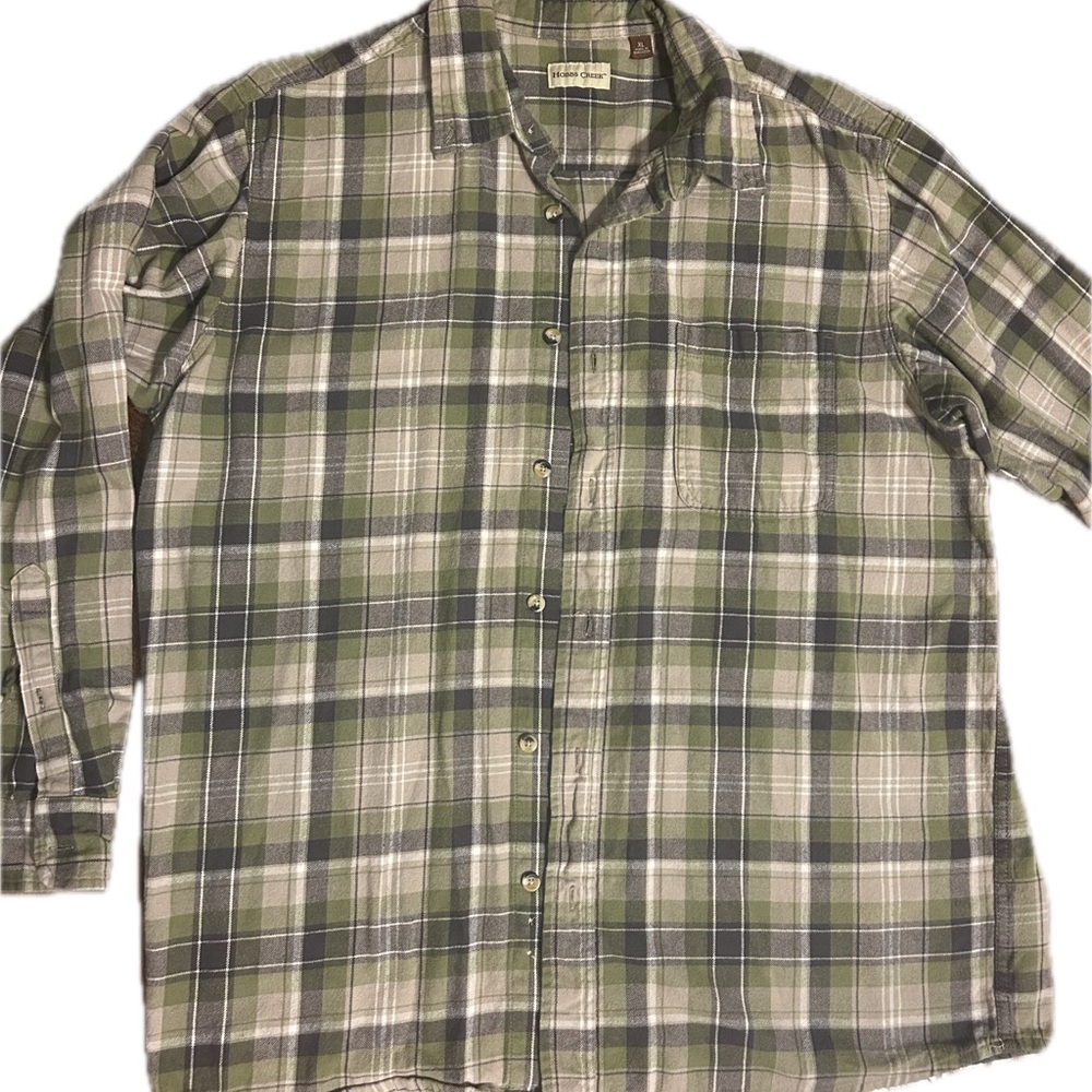 Men's Green/Brown flannel Plaid Casual Button Down Shirt. Hobbs Creek size Large